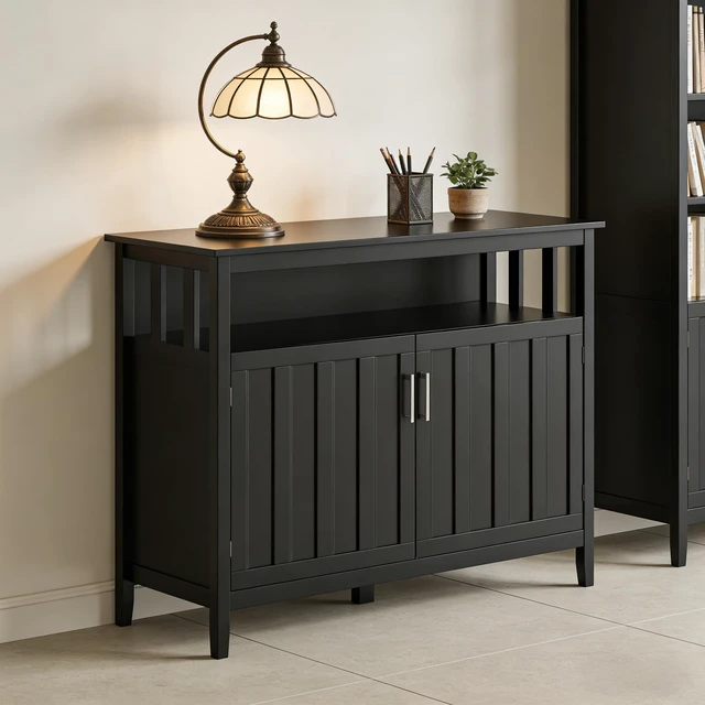 Alt view image 3 of 7 - Storage Cabinet, Coffee Bar Cabinet Sideboard Buffet Black, MDF