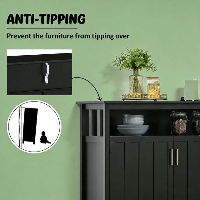 Alt view image 6 of 7 - Storage Cabinet, Coffee Bar Cabinet Sideboard Buffet Black, MDF