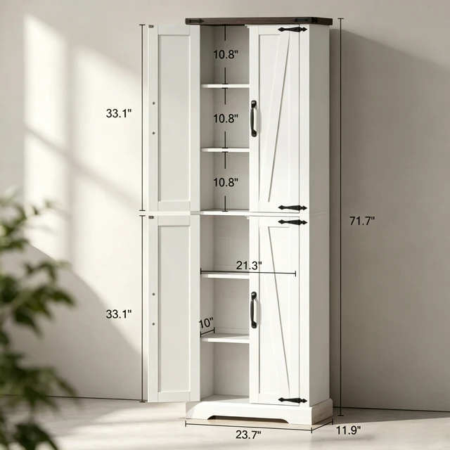Alt view image 2 of 7 - Tall Storage Cupboard, Freestanding Kitchen Pantry Cabinet Functional Accent Cabinet Dining Sideboard Only Kitchen