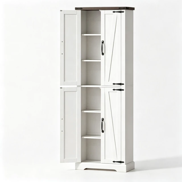 Alt view image 4 of 7 - Tall Storage Cupboard, Freestanding Kitchen Pantry Cabinet Functional Accent Cabinet Dining Sideboard Only Kitchen