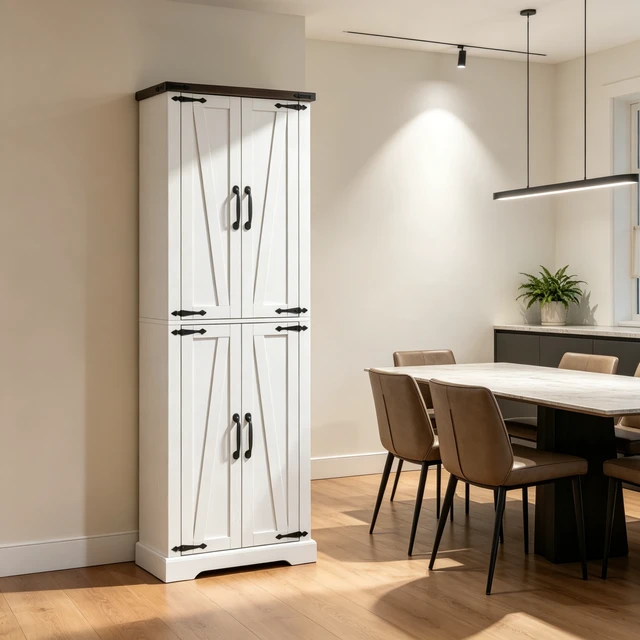 Alt view image 3 of 7 - Tall Storage Cupboard, Freestanding Kitchen Pantry Cabinet Functional Accent Cabinet Dining Sideboard Only Kitchen