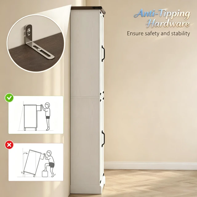 Alt view image 6 of 7 - Tall Storage Cupboard, Freestanding Kitchen Pantry Cabinet Functional Accent Cabinet Dining Sideboard Only Kitchen