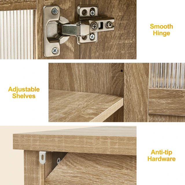 Alt view image 3 of 7 - Storage Cabinet with 4 Doors, Sideboard Cabinet with Acrylic Accents and Adjustable Shelves Accent for Living Dining