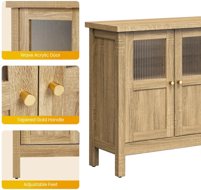 Alt view image 4 of 7 - Storage Cabinet with 4 Doors, Sideboard Cabinet with Acrylic Accents and Adjustable Shelves Accent for Living Dining