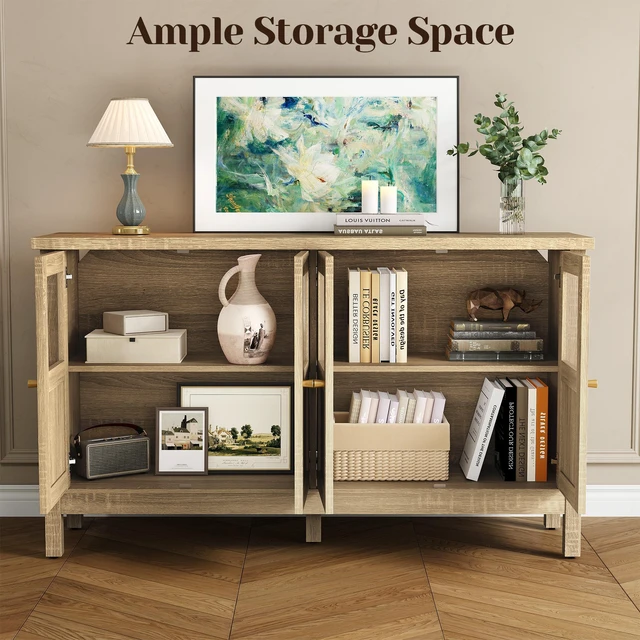 Alt view image 5 of 7 - Storage Cabinet with 4 Doors, Sideboard Cabinet with Acrylic Accents and Adjustable Shelves Accent for Living Dining