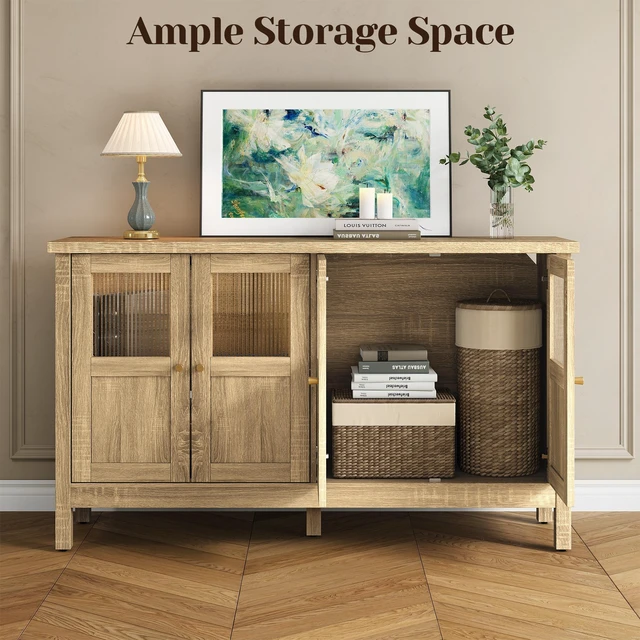 Alt view image 6 of 7 - Storage Cabinet with 4 Doors, Sideboard Cabinet with Acrylic Accents and Adjustable Shelves Accent for Living Dining