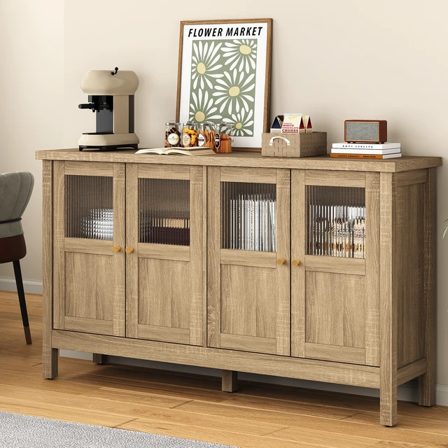 Alt view image 7 of 7 - Storage Cabinet with 4 Doors, Sideboard Cabinet with Acrylic Accents and Adjustable Shelves Accent for Living Dining