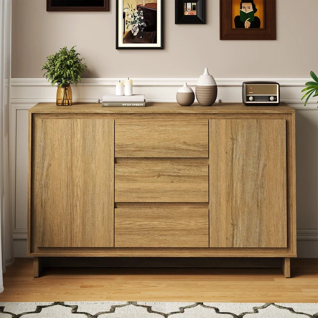 Main image of Freestanding Storage Unit with Drawers and Doors, Multifunctional Buffet Sideboard Credenza Border Designed Cabinet