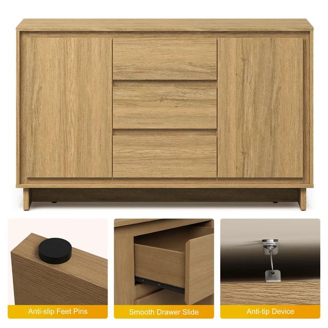 Alt view image 4 of 7 - Freestanding Storage Unit with Drawers and Doors, Multifunctional Buffet Sideboard Credenza Border Designed Cabinet