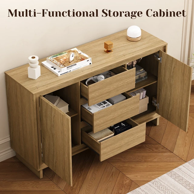 Alt view image 3 of 7 - Freestanding Storage Unit with Drawers and Doors, Multifunctional Buffet Sideboard Credenza Border Designed Cabinet