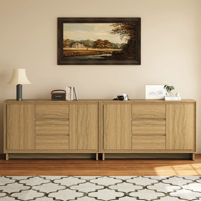 Alt view image 6 of 7 - Freestanding Storage Unit with Drawers and Doors, Multifunctional Buffet Sideboard Credenza Border Designed Cabinet