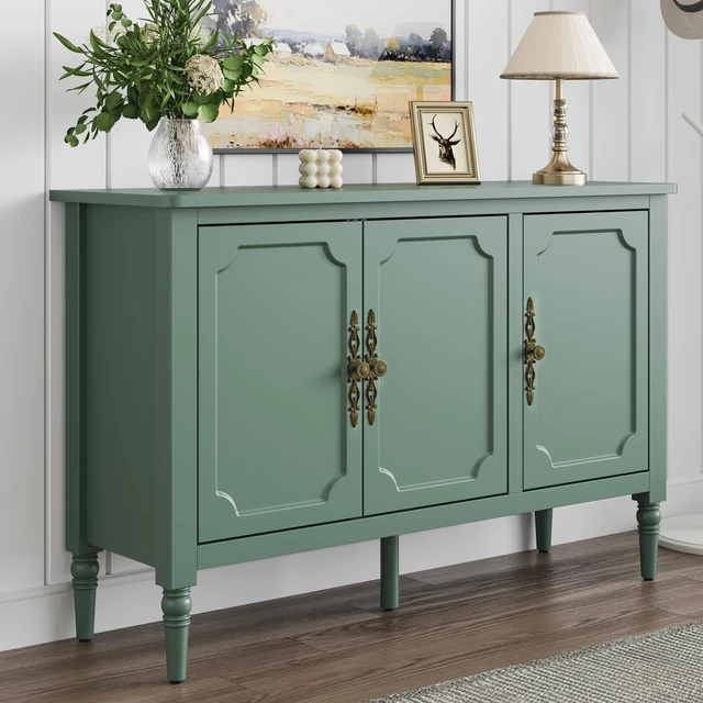 Main image of Mid-Century 3 Door Buffet Cabinet for Dining, Green, Particle Board and MDF