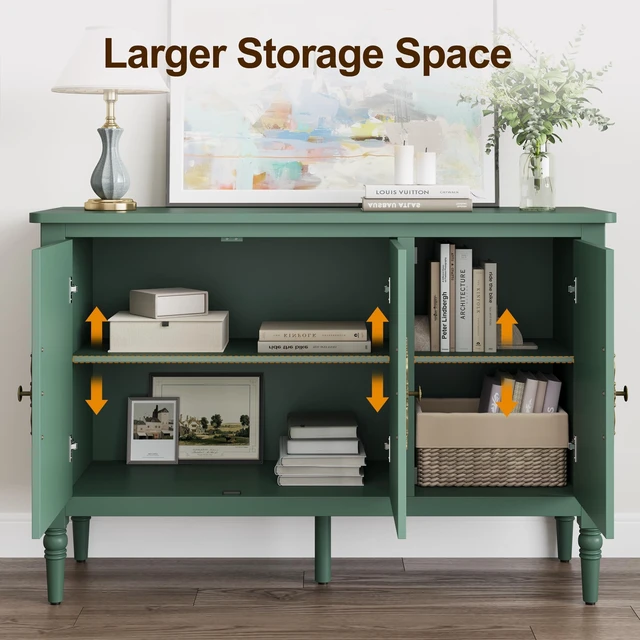 Alt view image 3 of 7 - Mid-Century 3 Door Buffet Cabinet for Dining, Green, Particle Board and MDF