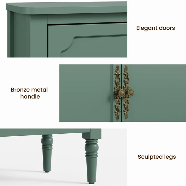 Alt view image 5 of 7 - Mid-Century 3 Door Buffet Cabinet for Dining, Green, Particle Board and MDF