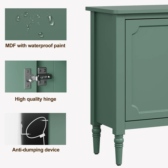Alt view image 4 of 7 - Mid-Century 3 Door Buffet Cabinet for Dining, Green, Particle Board and MDF