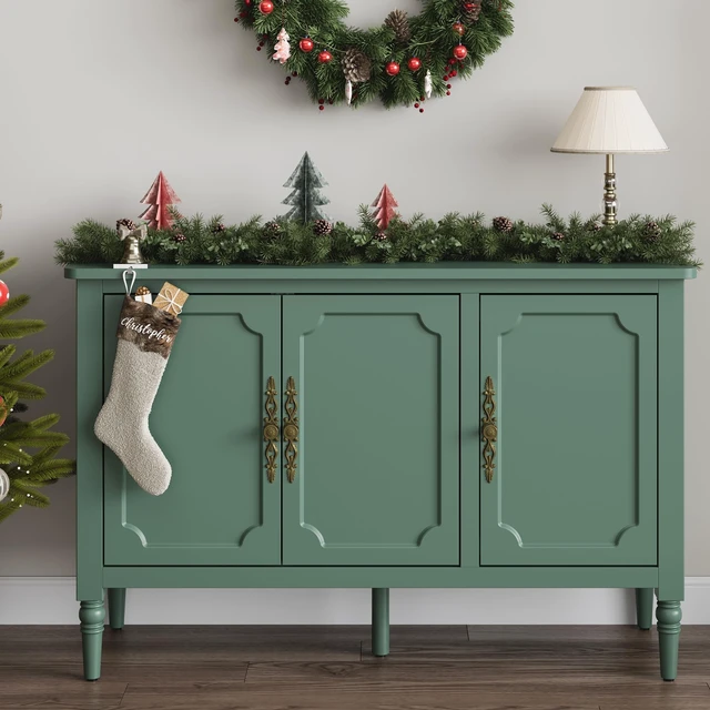 Alt view image 6 of 7 - Mid-Century 3 Door Buffet Cabinet for Dining, Green, Particle Board and MDF