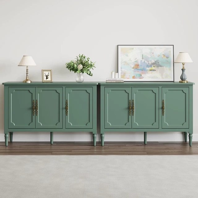Alt view image 7 of 7 - Mid-Century 3 Door Buffet Cabinet for Dining, Green, Particle Board and MDF