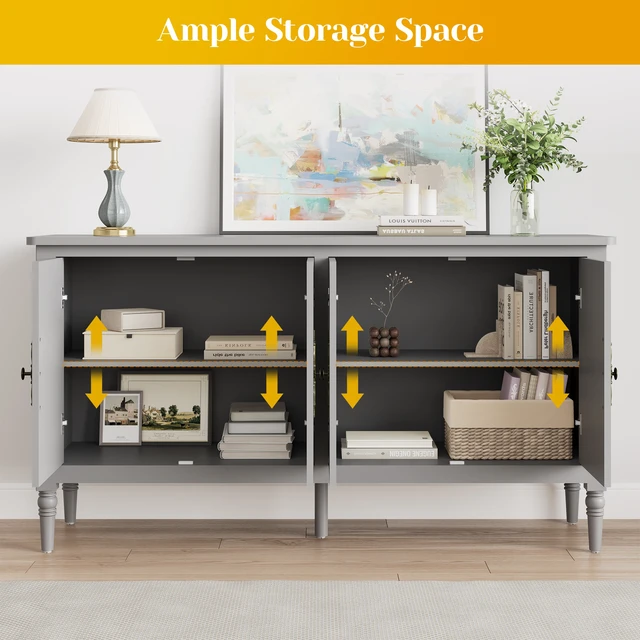Alt view image 3 of 7 - Mid Century Buffet Sideboard for Living, Grey Wash, Particle Board and MDF, Cabinets