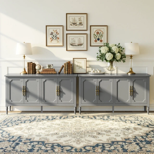 Alt view image 7 of 7 - Mid Century Buffet Sideboard for Living, Grey Wash, Particle Board and MDF, Cabinets