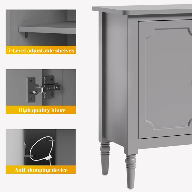 Alt view image 4 of 7 - Mid Century Buffet Sideboard for Living, Grey Wash, Particle Board and MDF, Cabinets