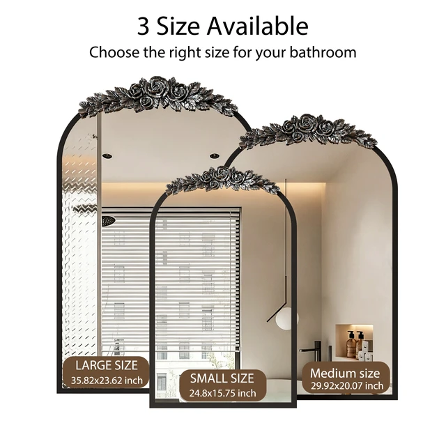 Alt view image 7 of 7 - Medicine Cabinet Mirror with Storage, Inchx 24 Inch Arch Wall Mount Mirror Cabinet with Carved Top Recessed and Surface