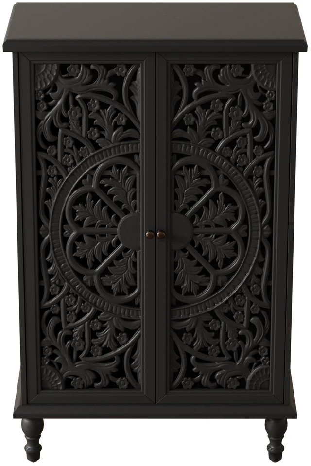 Alt view image 5 of 7 - 47 Inch Tall Accent Cabinet with Doors and Storage, Hollow Carved Double Door Display Cabinet with Adjustable Shelf