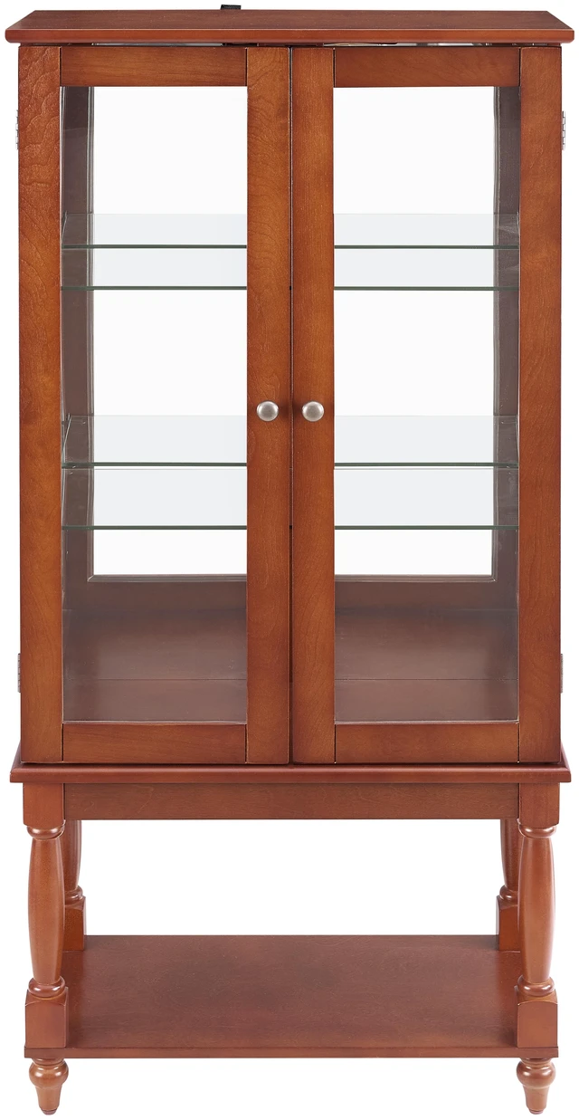 Alt view image 5 of 5 - Curio Cabinet Lighted Curio Display Cabinet with Open Storage Space, Solid Wood Legs and Adjustable Shelves Acrylic