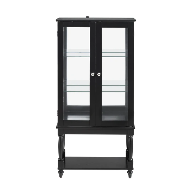 Alt view image 5 of 5 - Curio Cabinet Lighted Curio Display Cabinet with Open Storage Space, Solid Wood Legs and Adjustable Shelves Acrylic