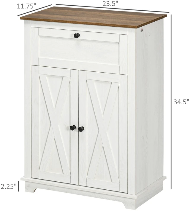 Alt view image 3 of 7 - Barn Door Accent Cabinet, Kitchen Sideboard Storage Cabinet with Double Doors Drawer and Adjustable Shelf for Living