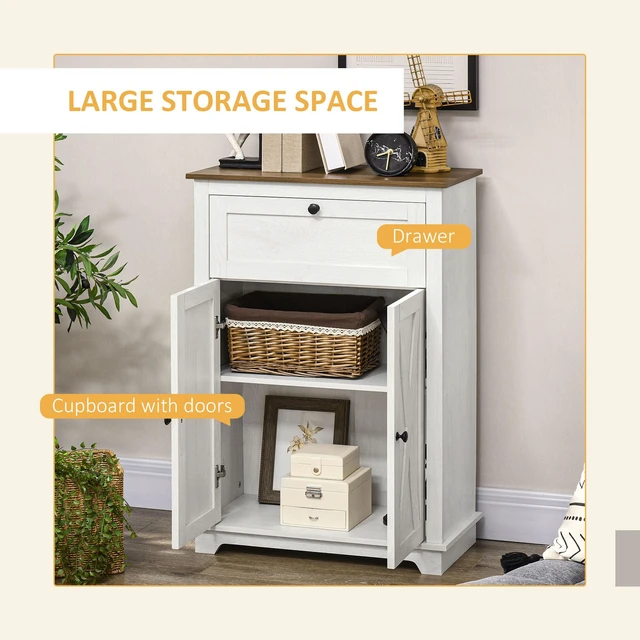 Alt view image 4 of 7 - Barn Door Accent Cabinet, Kitchen Sideboard Storage Cabinet with Double Doors Drawer and Adjustable Shelf for Living