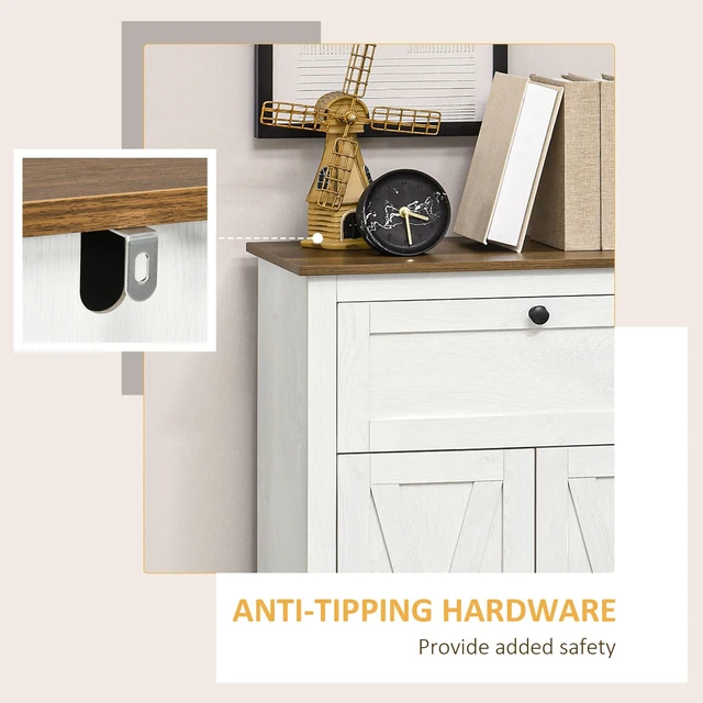 Alt view image 6 of 7 - Barn Door Accent Cabinet, Kitchen Sideboard Storage Cabinet with Double Doors Drawer and Adjustable Shelf for Living