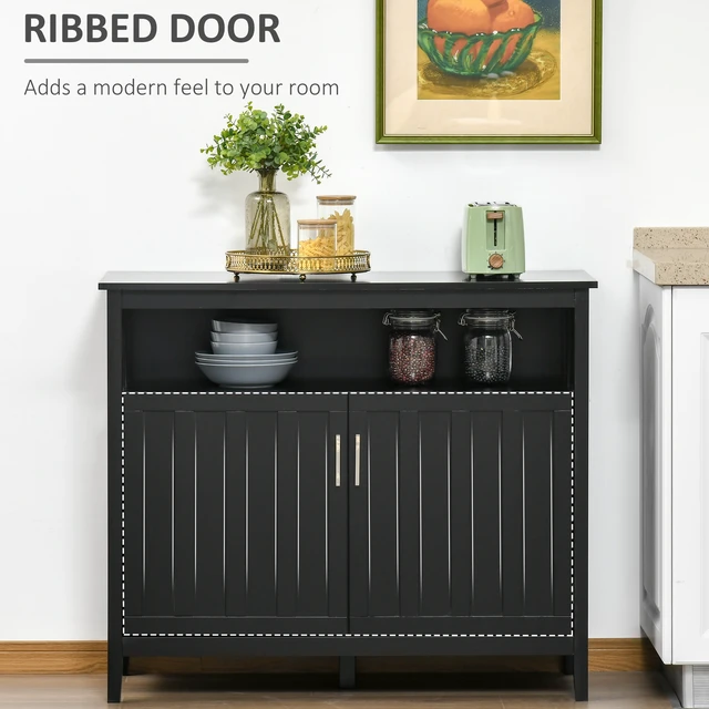 Alt view image 2 of 7 - Sideboard Buffet Cabinet, Kitchen Cabinet Coffee Bar with 2 Doors and Adjustable Shelves for Entryway Living, Black, MDF