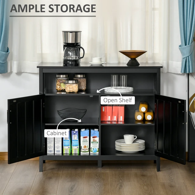 Alt view image 4 of 7 - Sideboard Buffet Cabinet, Kitchen Cabinet Coffee Bar with 2 Doors and Adjustable Shelves for Entryway Living, Black, MDF