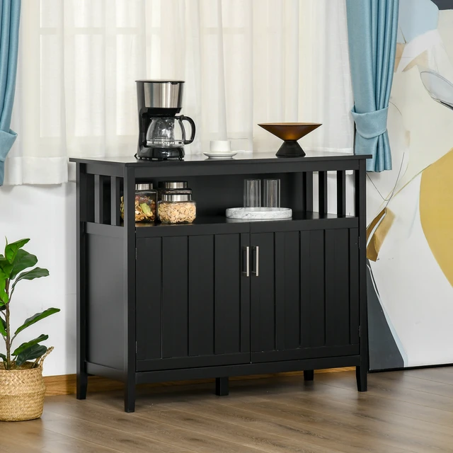 Alt view image 6 of 7 - Sideboard Buffet Cabinet, Kitchen Cabinet Coffee Bar with 2 Doors and Adjustable Shelves for Entryway Living, Black, MDF