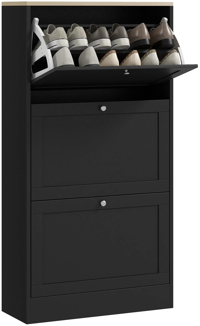 Main image of Narrow Shoe Storage Cabinet for Entryway with Flip Drawers and Adjustable Shelves, Shoe Rack Organizer for Pairs Black