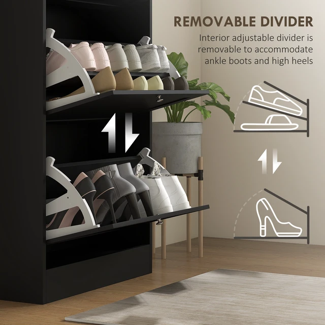 Alt view image 3 of 7 - Narrow Shoe Storage Cabinet for Entryway with Flip Drawers and Adjustable Shelves, Shoe Rack Organizer for Pairs Black