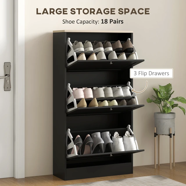 Alt view image 5 of 7 - Narrow Shoe Storage Cabinet for Entryway with Flip Drawers and Adjustable Shelves, Shoe Rack Organizer for Pairs Black