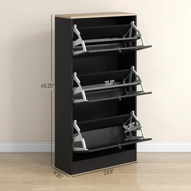 Alt view image 6 of 7 - Narrow Shoe Storage Cabinet for Entryway with Flip Drawers and Adjustable Shelves, Shoe Rack Organizer for Pairs Black
