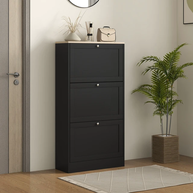 Alt view image 7 of 7 - Narrow Shoe Storage Cabinet for Entryway with Flip Drawers and Adjustable Shelves, Shoe Rack Organizer for Pairs Black