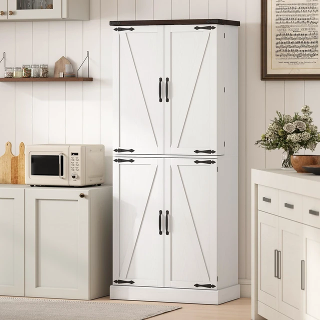 Alt view image 3 of 7 - 72 Inch Tall Kitchen Pantry Cabinet, Storage Cabinet with 8 Door Racks and Drawer Freestanding Food Pantry