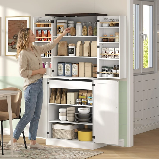 Alt view image 2 of 7 - 72 Inch Tall Kitchen Pantry Cabinet, Storage Cabinet with 8 Door Racks and Drawer Freestanding Food Pantry