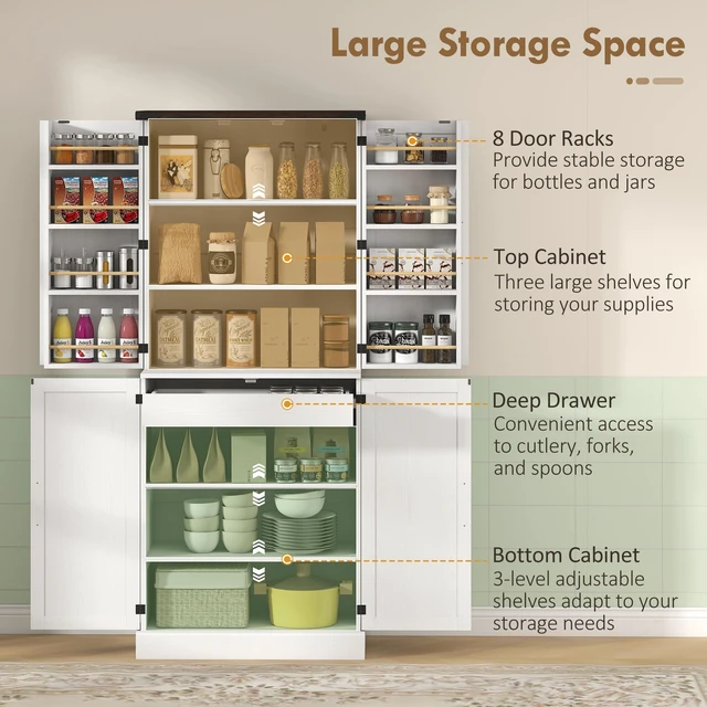 Alt view image 6 of 7 - 72 Inch Tall Kitchen Pantry Cabinet, Storage Cabinet with 8 Door Racks and Drawer Freestanding Food Pantry