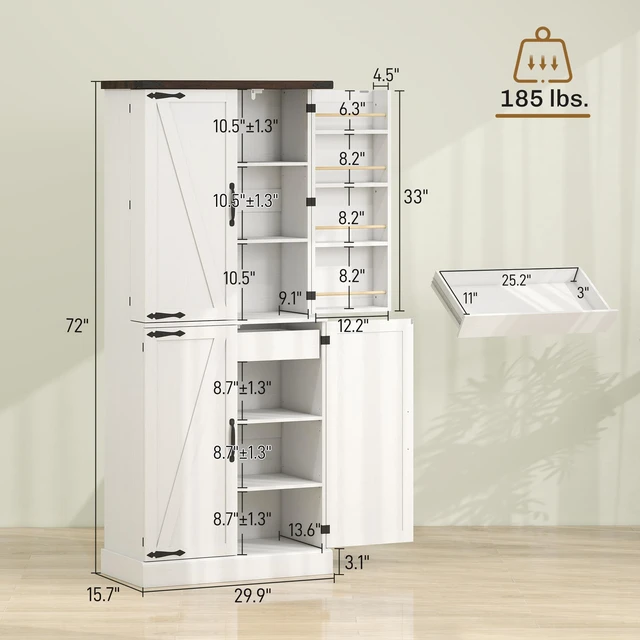 Alt view image 7 of 7 - 72 Inch Tall Kitchen Pantry Cabinet, Storage Cabinet with 8 Door Racks and Drawer Freestanding Food Pantry