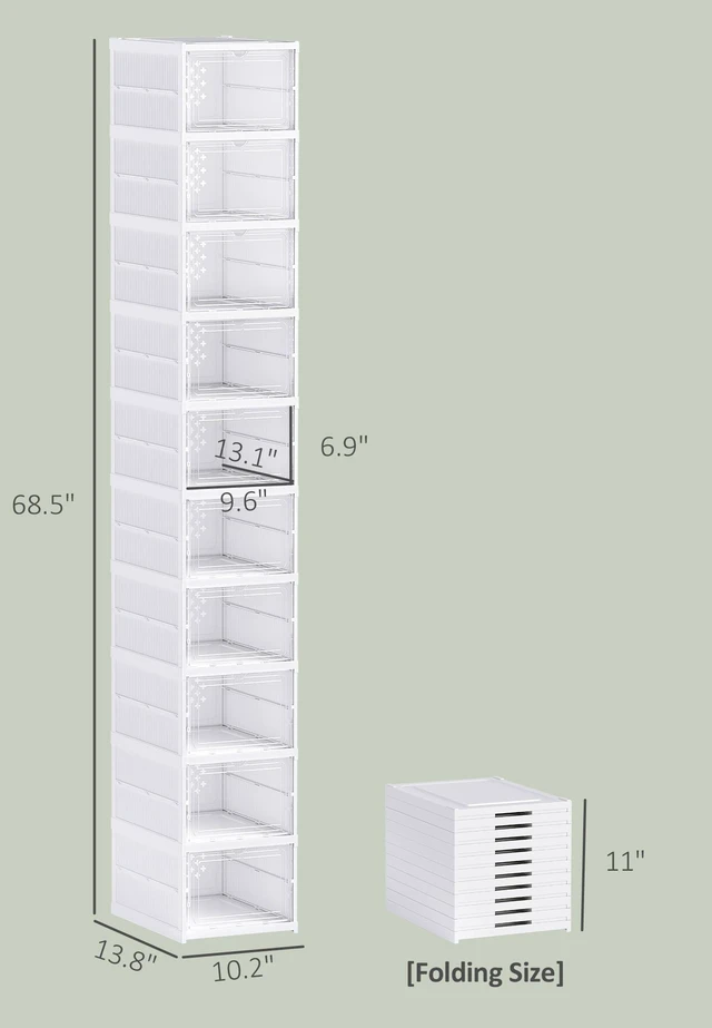 Alt view image 7 of 7 - Pack Foldable Shoe Organizer, Plastic Assembly Stackable Shoe Storage Box with Clear Door Space Saving Fit Size, White