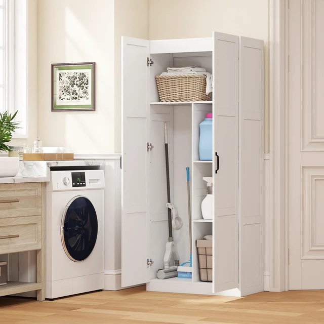 Alt view image 2 of 7 - 71 Inch Tall Kitchen Pantry Cabinet with Soft Close Hinges, Freestanding Pantry Storage Cabinet with Framed Doors