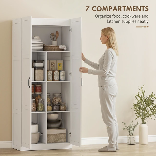 Alt view image 6 of 7 - 71 Inch Tall Kitchen Pantry Cabinet with Soft Close Hinges, Freestanding Pantry Storage Cabinet with Framed Doors