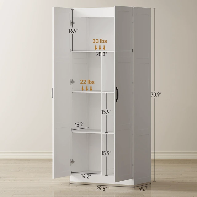 Alt view image 7 of 7 - 71 Inch Tall Kitchen Pantry Cabinet with Soft Close Hinges, Freestanding Pantry Storage Cabinet with Framed Doors