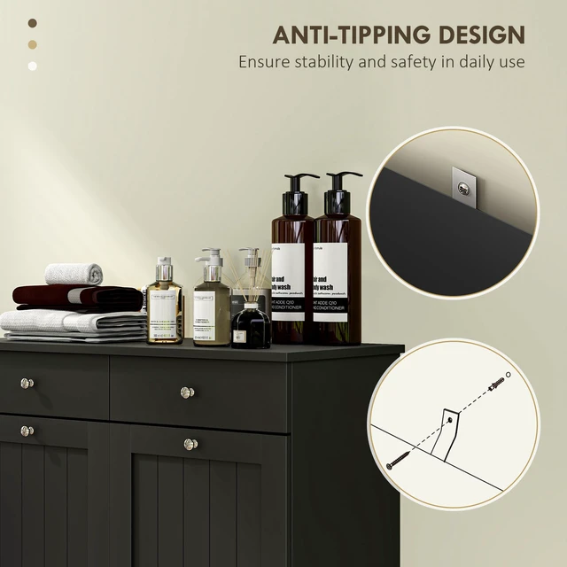 Alt view image 4 of 7 - Cabinet with Removable Baskets, Tilt Out Hamper with 2 Drawers and Beadboard Doors Hamper Cabinet, Black, MDF