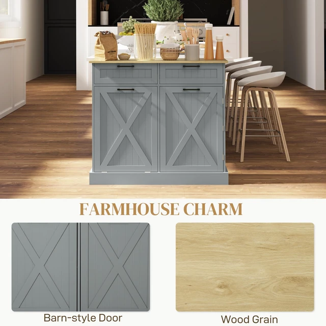 Alt view image 3 of 7 - Tilt Out Trash Can Cabinet, 10 Gallon Kitchen Cabinet with Hidden Trash Can and 2 Drawers for Pantry Kitchen, Gray, MDF