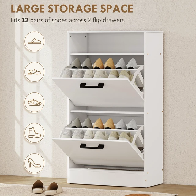 Alt view image 6 of 7 - Shoe Cabinet with Flip Drawers and Open Shelf, Narrow Shoe Storage Cabinet with Adjustable Dividers Entryway Storage